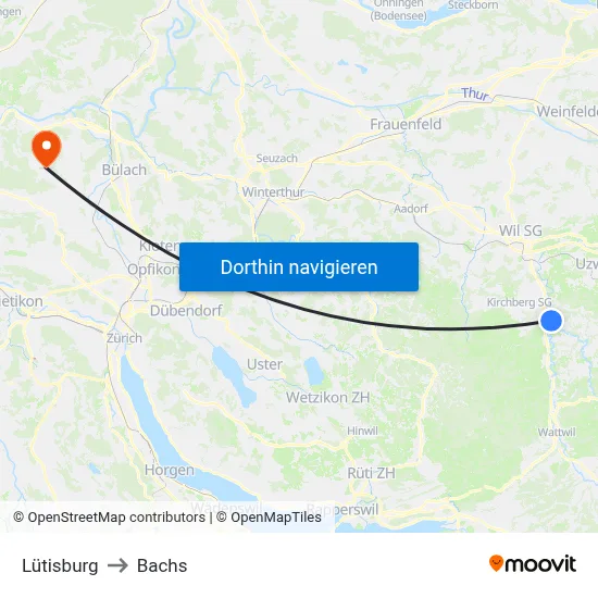 Lütisburg to Bachs map
