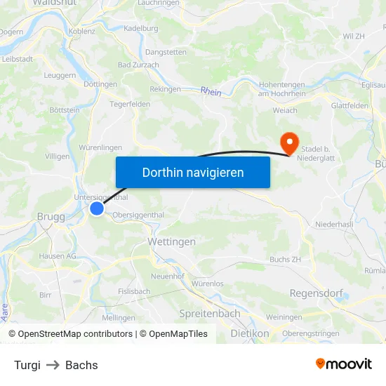 Turgi to Bachs map
