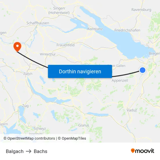 Balgach to Bachs map