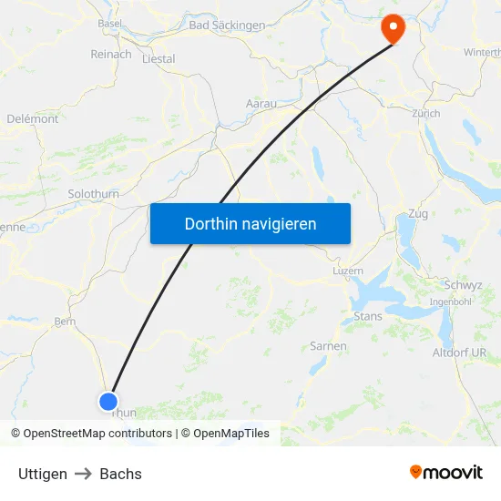 Uttigen to Bachs map
