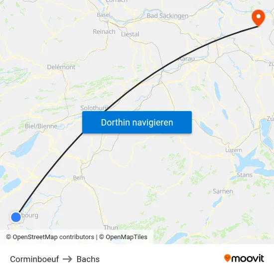 Corminboeuf to Bachs map