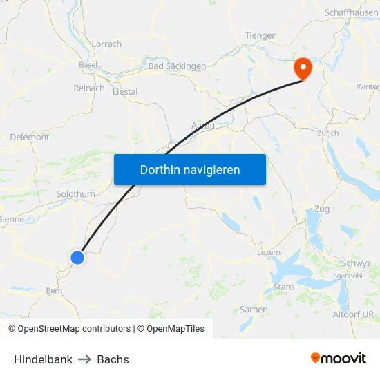Hindelbank to Bachs map