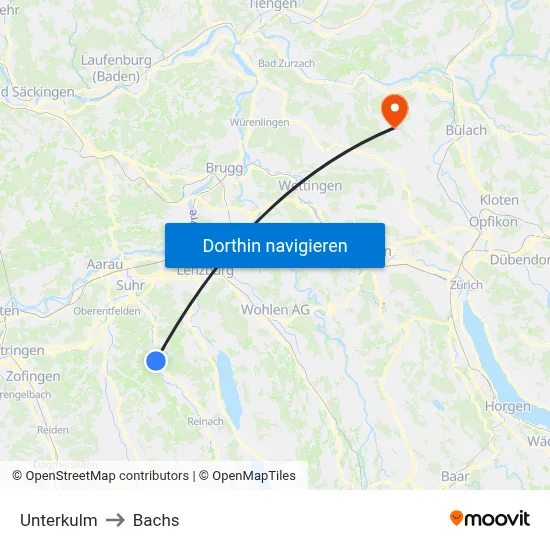 Unterkulm to Bachs map