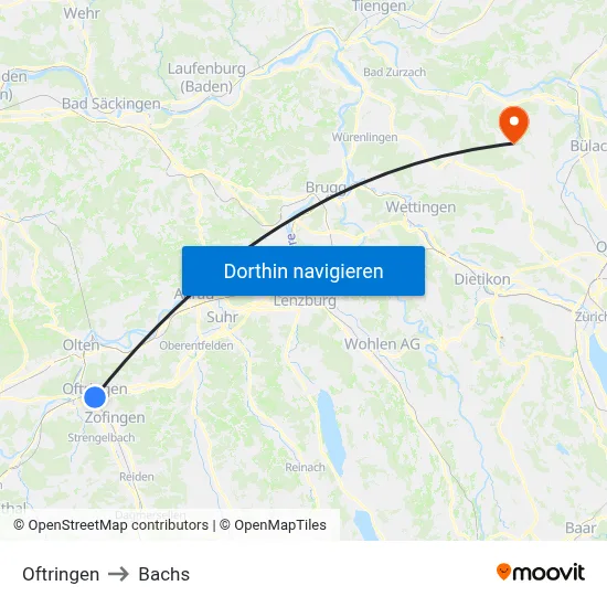 Oftringen to Bachs map