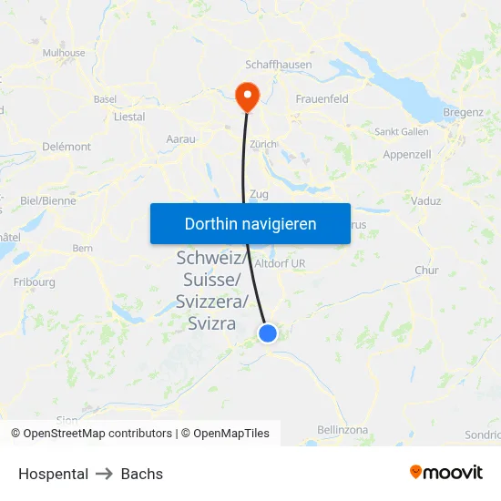 Hospental to Bachs map