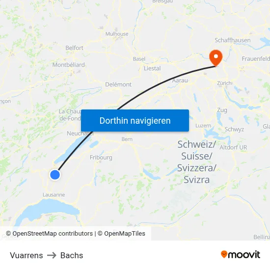 Vuarrens to Bachs map