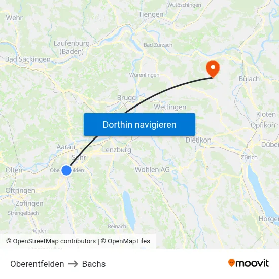 Oberentfelden to Bachs map