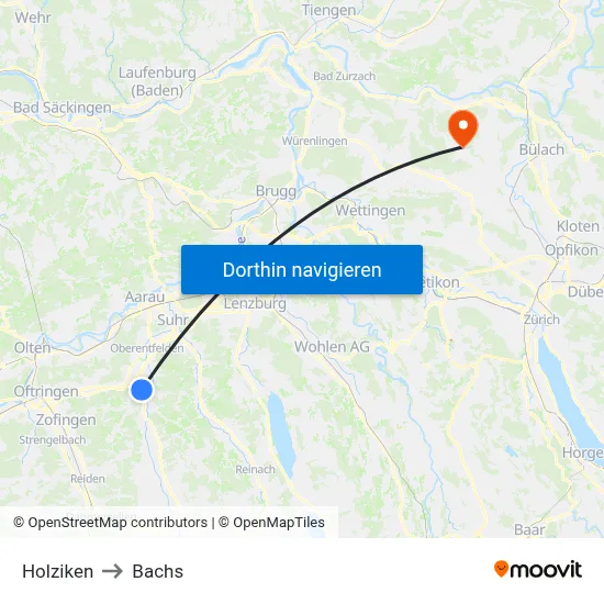 Holziken to Bachs map