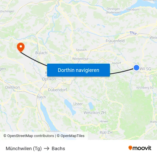 Münchwilen (Tg) to Bachs map