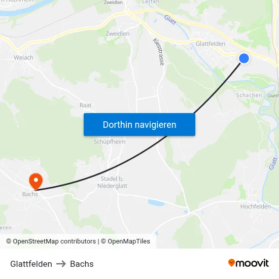 Glattfelden to Bachs map