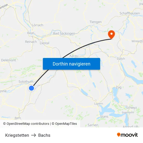 Kriegstetten to Bachs map