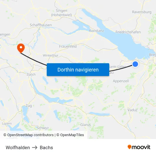 Wolfhalden to Bachs map