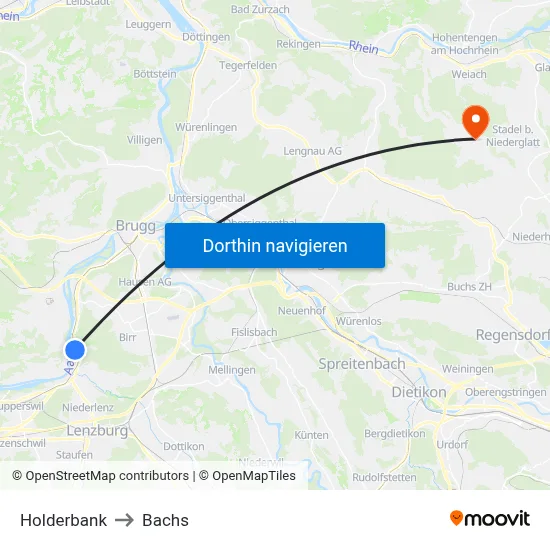 Holderbank to Bachs map