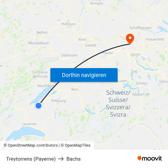 Treytorrens (Payerne) to Bachs map