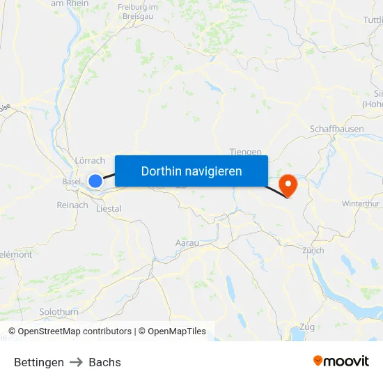 Bettingen to Bachs map