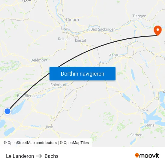 Le Landeron to Bachs map