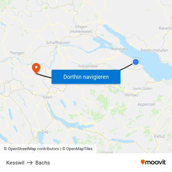 Kesswil to Bachs map