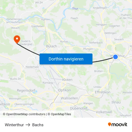 Winterthur to Bachs map