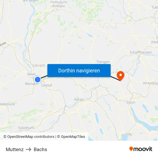 Muttenz to Bachs map