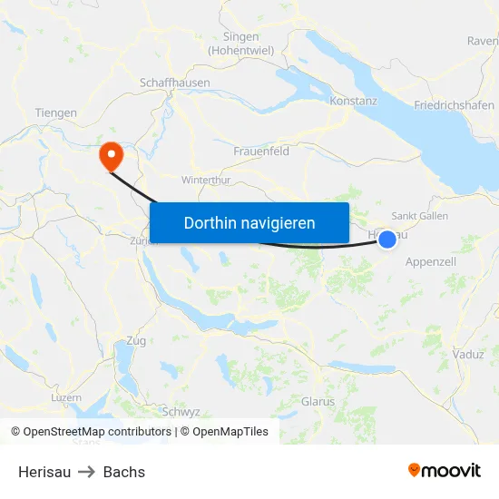Herisau to Bachs map