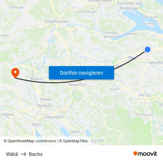Wäldi to Bachs map