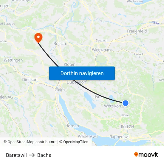 Bäretswil to Bachs map