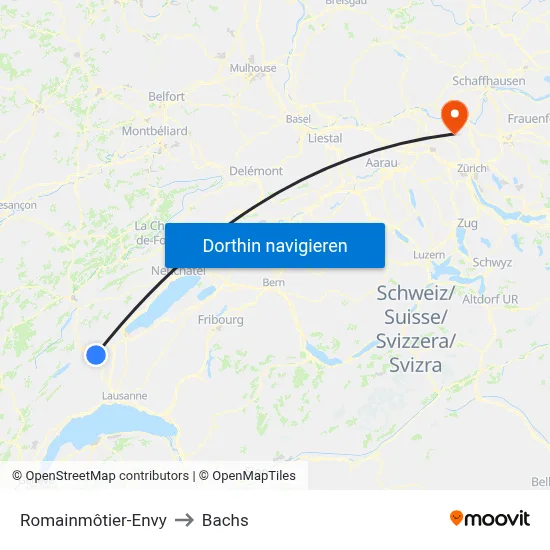 Romainmôtier-Envy to Bachs map