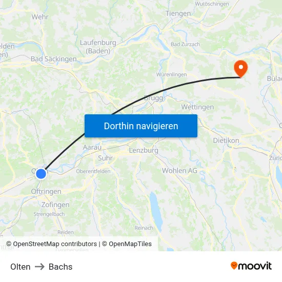 Olten to Bachs map