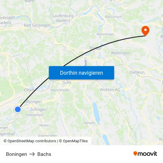 Boningen to Bachs map