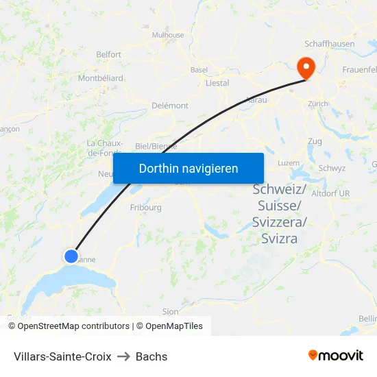 Villars-Sainte-Croix to Bachs map