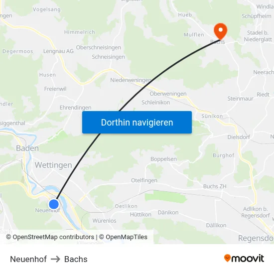 Neuenhof to Bachs map
