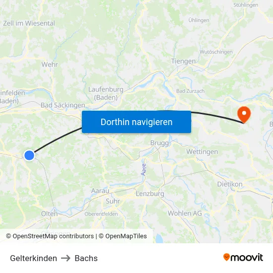 Gelterkinden to Bachs map