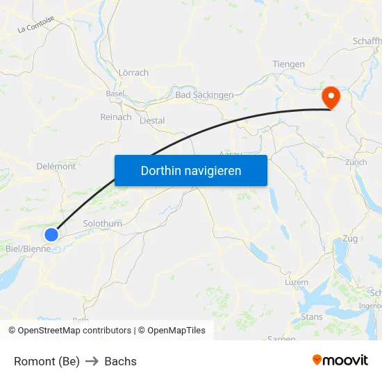 Romont (Be) to Bachs map