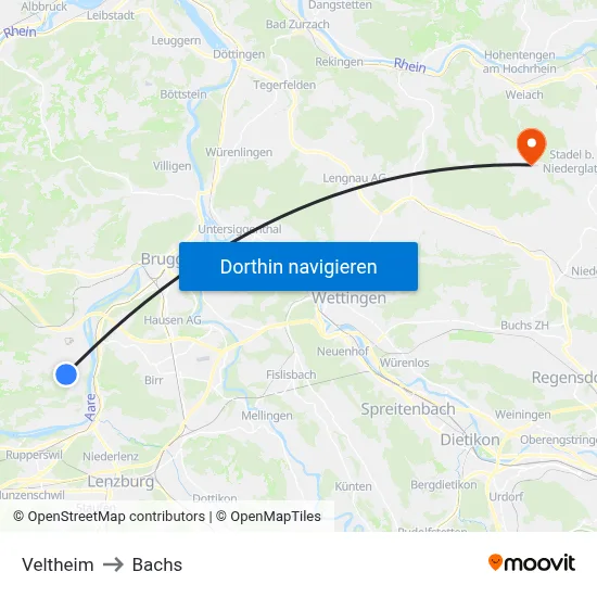 Veltheim to Bachs map