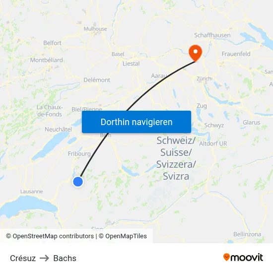 Crésuz to Bachs map