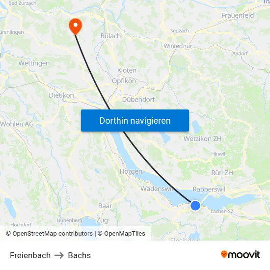 Freienbach to Bachs map