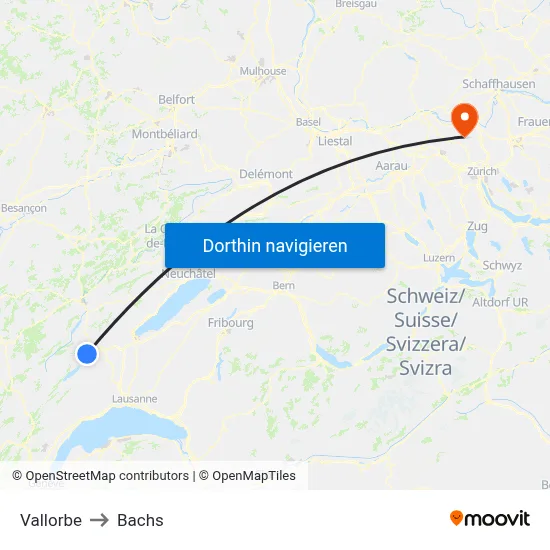 Vallorbe to Bachs map