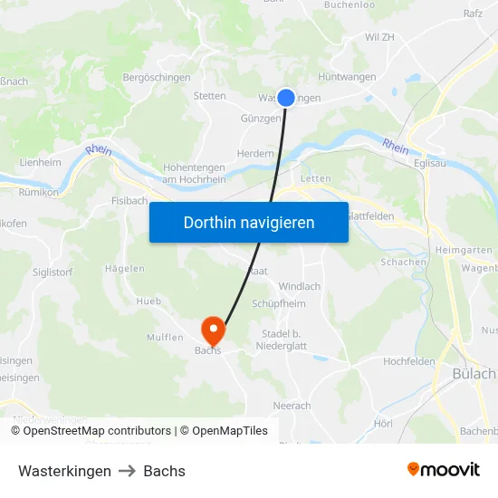 Wasterkingen to Bachs map