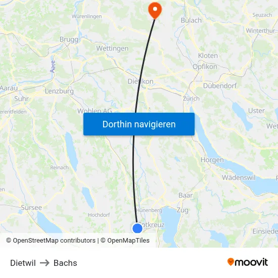 Dietwil to Bachs map