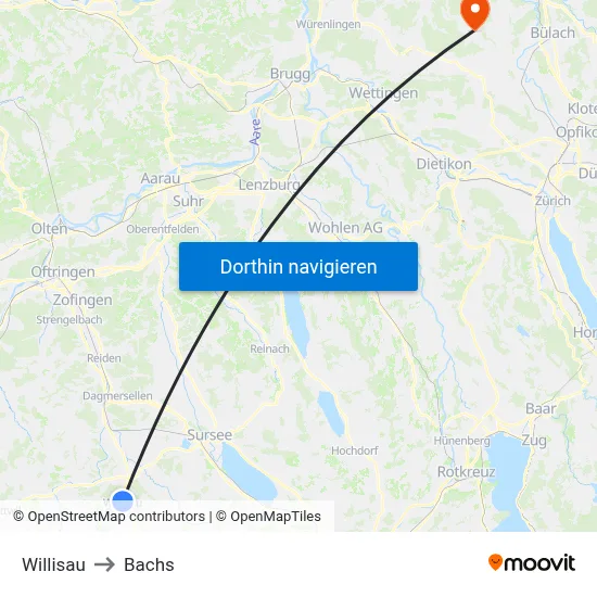 Willisau to Bachs map