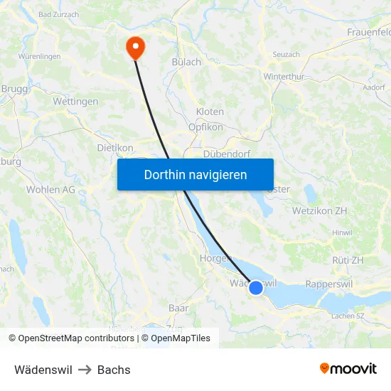 Wädenswil to Bachs map
