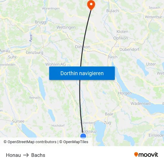 Honau to Bachs map