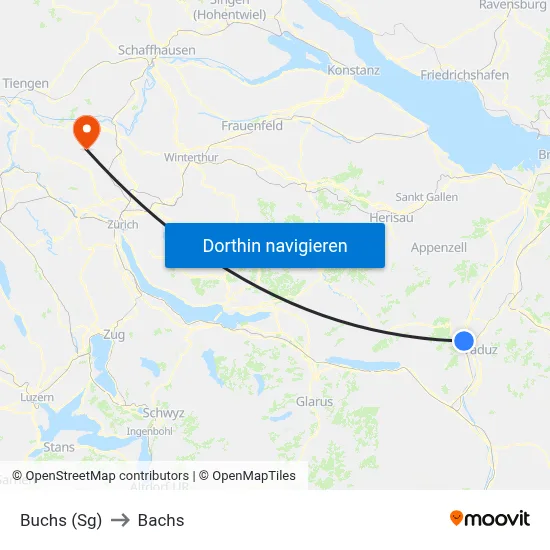 Buchs (Sg) to Bachs map