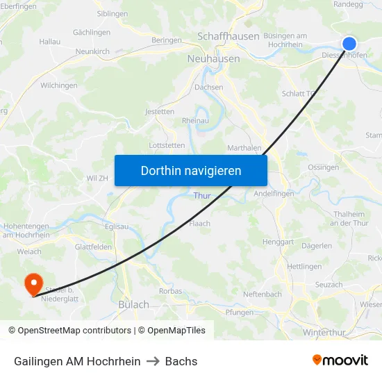 Gailingen AM Hochrhein to Bachs map