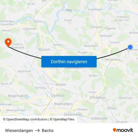 Wiesendangen to Bachs map