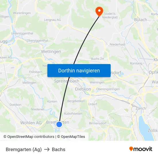 Bremgarten (Ag) to Bachs map