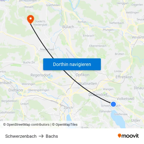 Schwerzenbach to Bachs map