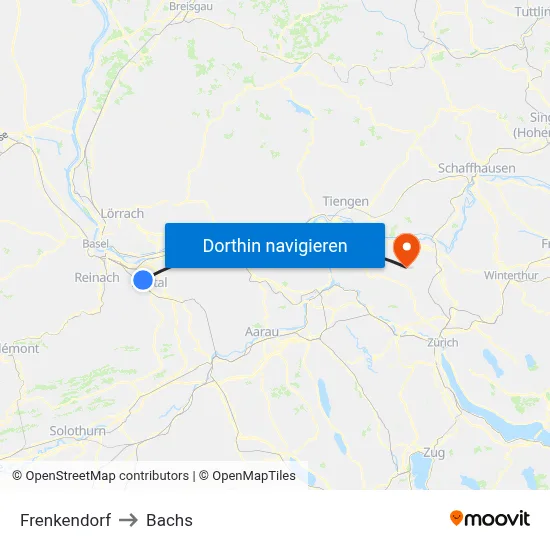 Frenkendorf to Bachs map