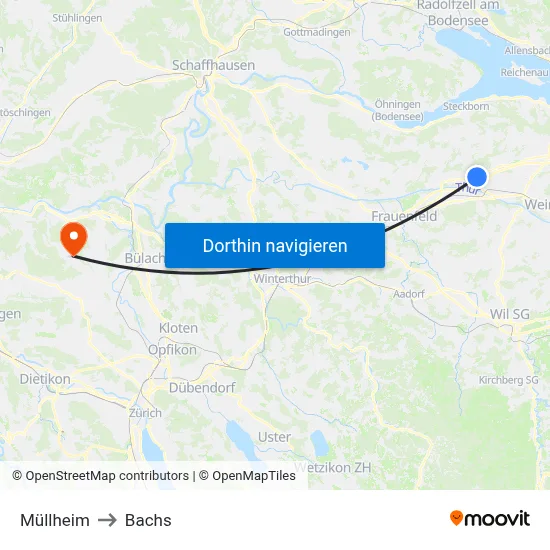Müllheim to Bachs map