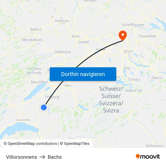 Villorsonnens to Bachs map